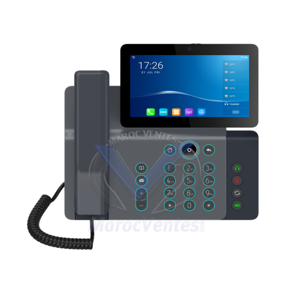Téléphone vidéo IP Haut Gamme Ecran Tactile 7" 20 Lignes SIP Bluetooth Intégré 116 touches programmables V67