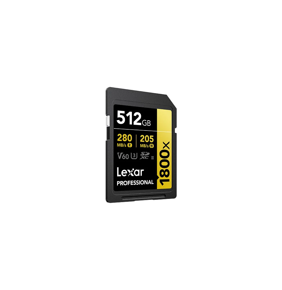 LEXAR CARTE SD SD1800X 512GB Professionl 1800x SDXC™ UHS-II cards,up to 280MB/s read 205MB/s wr 12M LSD1800512G-BNNNG